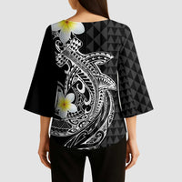 Aloha Hammerhead Shark Kimono Sleeve Blouse Black Hawaiian Kakau Tribal Tattoo - Polynesian Pride