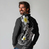 Aloha Hammerhead Shark Long Sleeve Polo Shirt Black Hawaiian Kakau Tribal Tattoo