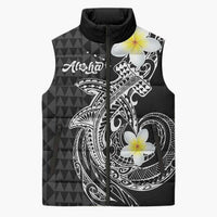 Aloha Hammerhead Shark Sleeveless Puffer Jacket Black Hawaiian Kakau Tribal Tattoo LT9 Unisex Black - Polynesian Pride