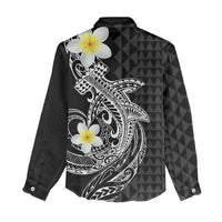 Aloha Hammerhead Shark Women Casual Shirt Black Hawaiian Kakau Tribal Tattoo