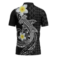Aloha Hammerhead Shark Zipper Polo Shirt Black Hawaiian Kakau Tribal Tattoo - Polynesian Pride
