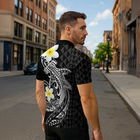 Aloha Hammerhead Shark Zipper Polo Shirt Black Hawaiian Kakau Tribal Tattoo - Polynesian Pride