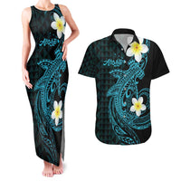 Aloha Hammerhead Shark Couples Matching Tank Maxi Dress and Hawaiian Shirt Calypso Hawaiian Kakau Tribal Tattoo LT9 Blue - Polynesian Pride