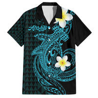 Aloha Hammerhead Shark Family Matching Off The Shoulder Long Sleeve Dress and Hawaiian Shirt Calypso Hawaiian Kakau Tribal Tattoo