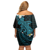 Aloha Hammerhead Shark Family Matching Off Shoulder Short Dress and Hawaiian Shirt Calypso Hawaiian Kakau Tribal Tattoo