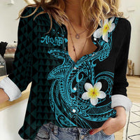 Aloha Hammerhead Shark Women Casual Shirt Calypso Hawaiian Kakau Tribal Tattoo