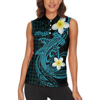 Aloha Hammerhead Shark Women Sleeveless Polo Shirt Calypso Hawaiian Kakau Tribal Tattoo
