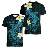 Aloha Hammerhead Shark Women V-Neck T-Shirt Calypso Hawaiian Kakau Tribal Tattoo
