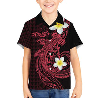 Aloha Hammerhead Shark Family Matching Short Sleeve Bodycon Dress and Hawaiian Shirt Feverish Pink Hawaiian Kakau Tribal Tattoo