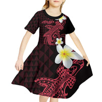 Aloha Hammerhead Shark Kid Short Sleeve Dress Feverish Pink Hawaiian Kakau Tribal Tattoo
