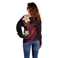 Aloha Hammerhead Shark Off Shoulder Sweater Feverish Pink Hawaiian Kakau Tribal Tattoo