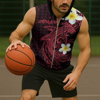 Aloha Hammerhead Shark Sleeveless Zip Hoodie Feverish Pink Hawaiian Kakau Tribal Tattoo - Polynesian Pride