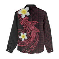 Aloha Hammerhead Shark Women Casual Shirt Feverish Pink Hawaiian Kakau Tribal Tattoo