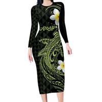 Aloha Hammerhead Shark Family Matching Long Sleeve Bodycon Dress and Hawaiian Shirt Lime Rickey Hawaiian Kakau Tribal Tattoo