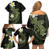 Aloha Hammerhead Shark Family Matching Off Shoulder Short Dress and Hawaiian Shirt Lime Rickey Hawaiian Kakau Tribal Tattoo
