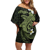 Aloha Hammerhead Shark Family Matching Off Shoulder Short Dress and Hawaiian Shirt Lime Rickey Hawaiian Kakau Tribal Tattoo