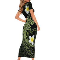 Aloha Hammerhead Shark Short Sleeve Bodycon Dress Lime Rickey Hawaiian Kakau Tribal Tattoo