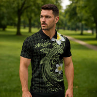 Aloha Hammerhead Shark Zipper Polo Shirt Lime Rickey Hawaiian Kakau Tribal Tattoo - Polynesian Pride