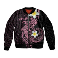 Aloha Hammerhead Shark Bomber Jacket Vivacious Pink Hawaiian Kakau Tribal Tattoo