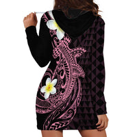 Aloha Hammerhead Shark Hoodie Dress Vivacious Pink Hawaiian Kakau Tribal Tattoo
