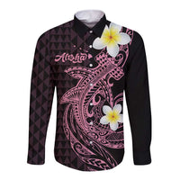 Aloha Hammerhead Shark Long Sleeve Button Shirt Vivacious Pink Hawaiian Kakau Tribal Tattoo LT9 Unisex Pink - Polynesian Pride