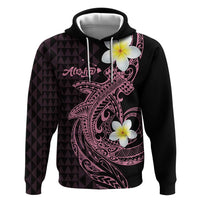 Aloha Hammerhead Shark Zip Hoodie Vivacious Pink Hawaiian Kakau Tribal Tattoo