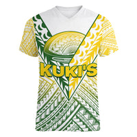 The Kuki's Cook Islands Rugby Women V Neck T Shirt Be Unique Vibe White LT9 - Polynesian Pride