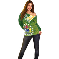 The Kuki's Cook Islands Rugby Off Shoulder Sweater Be Unique Vibe Green LT9 - Polynesian Pride