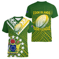 The Kuki's Cook Islands Rugby Women V Neck T Shirt Be Unique Vibe Green LT9 Female Green - Polynesian Pride