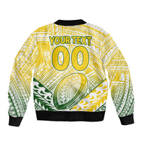 (Custom Text And Number) The Kuki's Cook Islands Rugby Sleeve Zip Bomber Jacket Be Unique Vibe White LT9 - Polynesian Pride