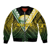 (Custom Text And Number) The Kuki's Cook Islands Rugby Sleeve Zip Bomber Jacket Be Unique Vibe Black LT9 Unisex Black - Polynesian Pride