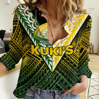(Custom Text And Number) The Kuki's Cook Islands Rugby Women Casual Shirt Be Unique Vibe Black LT9 Female Black - Polynesian Pride