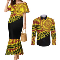 Personalised Tonga Ha apai High School Couples Matching Mermaid Dress and Long Sleeve Button Shirt Ngatu Fonulei Pattern