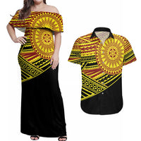 Personalised Tonga Ha apai High School Couples Matching Off Shoulder Maxi Dress and Hawaiian Shirt Ngatu Fonulei Pattern
