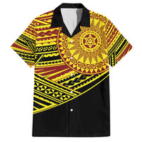 Personalised Tonga Ha apai High School Family Matching Puletasi and Hawaiian Shirt Ngatu Fonulei Pattern LT9 Dad's Shirt - Short Sleeve Gold - Polynesian Pride