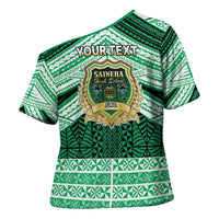 Personalised Tonga Saineha High School Cross Shoulder Shirt Polynesian Ngatu Tribal - Polynesian Pride