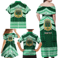 Personalised Tonga Saineha High School Family Matching Off Shoulder Maxi Dress and Hawaiian Shirt Polynesian Ngatu Tribal