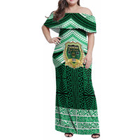 Personalised Tonga Saineha High School Family Matching Off Shoulder Maxi Dress and Hawaiian Shirt Polynesian Ngatu Tribal