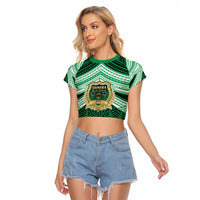 Personalised Tonga Saineha High School Raglan Cropped T Shirt Polynesian Ngatu Tribal