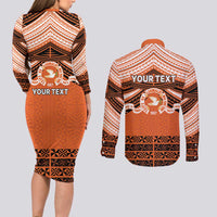 Personalised Tonga Tailulu College Couples Matching Long Sleeve Bodycon Dress and Long Sleeve Button Shirt Polynesian Ngatu Tribal