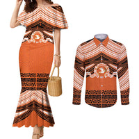 Personalised Tonga Tailulu College Couples Matching Mermaid Dress and Long Sleeve Button Shirt Polynesian Ngatu Tribal