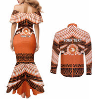 Personalised Tonga Tailulu College Couples Matching Mermaid Dress and Long Sleeve Button Shirt Polynesian Ngatu Tribal