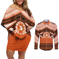 Personalised Tonga Tailulu College Couples Matching Off Shoulder Short Dress and Long Sleeve Button Shirt Polynesian Ngatu Tribal
