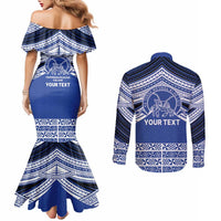 Personalised Tonga Taufa'ahau Pilolevu College Couples Matching Mermaid Dress and Long Sleeve Button Shirt Polynesian Ngatu Tribal