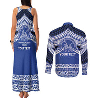 Personalised Tonga Taufa'ahau Pilolevu College Couples Matching Tank Maxi Dress and Long Sleeve Button Shirt Polynesian Ngatu Tribal