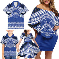 Personalised Tonga Taufa'ahau Pilolevu College Family Matching Off Shoulder Short Dress and Hawaiian Shirt Polynesian Ngatu Tribal
