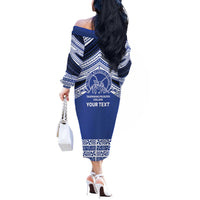Personalised Tonga Taufa'ahau Pilolevu College Off The Shoulder Long Sleeve Dress Polynesian Ngatu Tribal