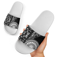 Black Tongan Ngatu Fonulei Pattern Slide Sandals - Polynesian Pride