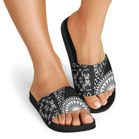Black Tongan Ngatu Fonulei Pattern Slide Sandals - Polynesian Pride