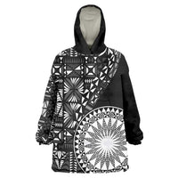 Black Tongan Ngatu Fonulei Pattern Wearable Blanket Hoodie